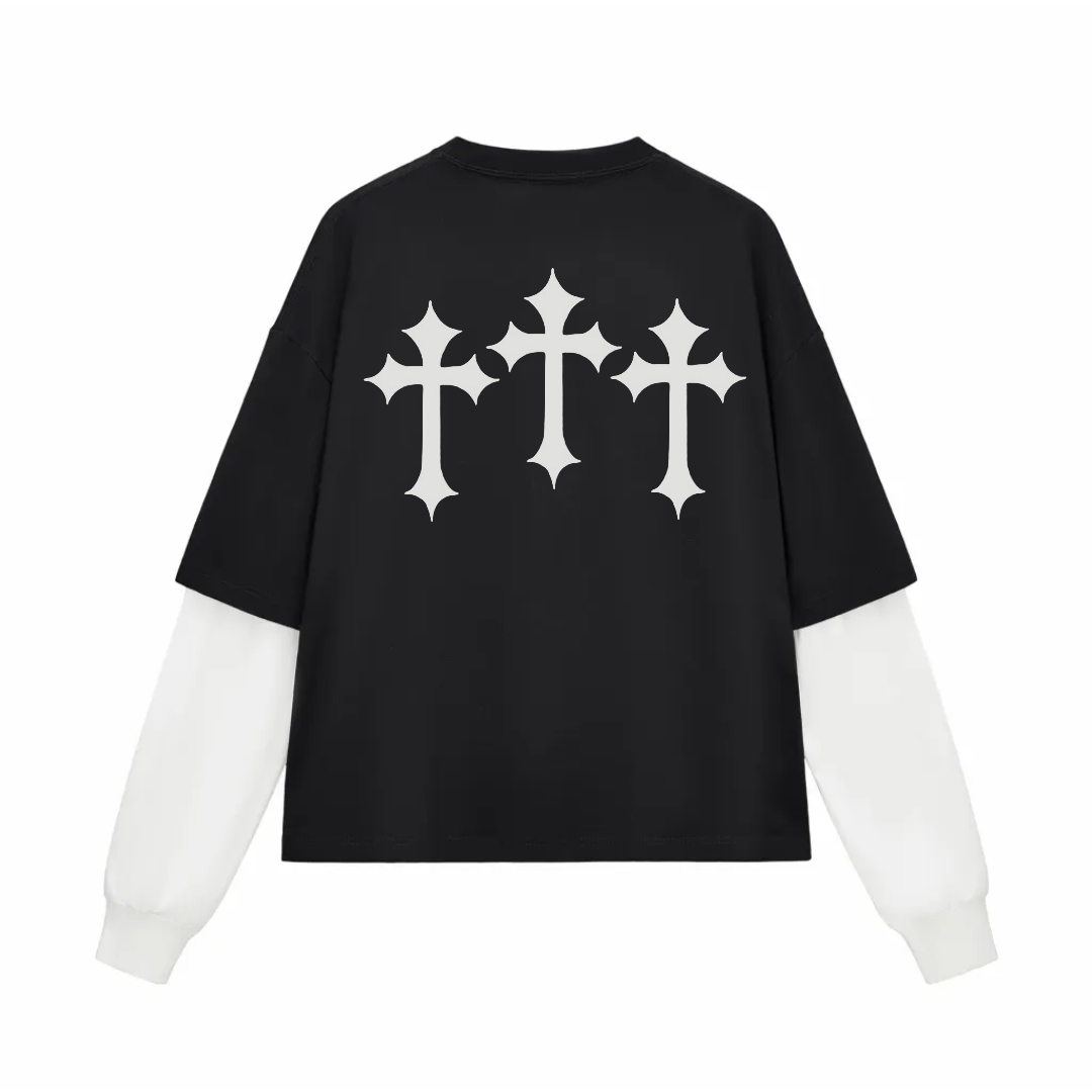 RWA Layered Contrast Sleeve Cotton T-Shirt